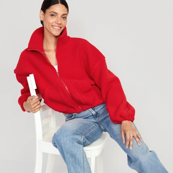 - NWT OLD NAVY Oversized Full-Zip Sherpa Pullover Color: Robbie Red - Picture 4 of 6